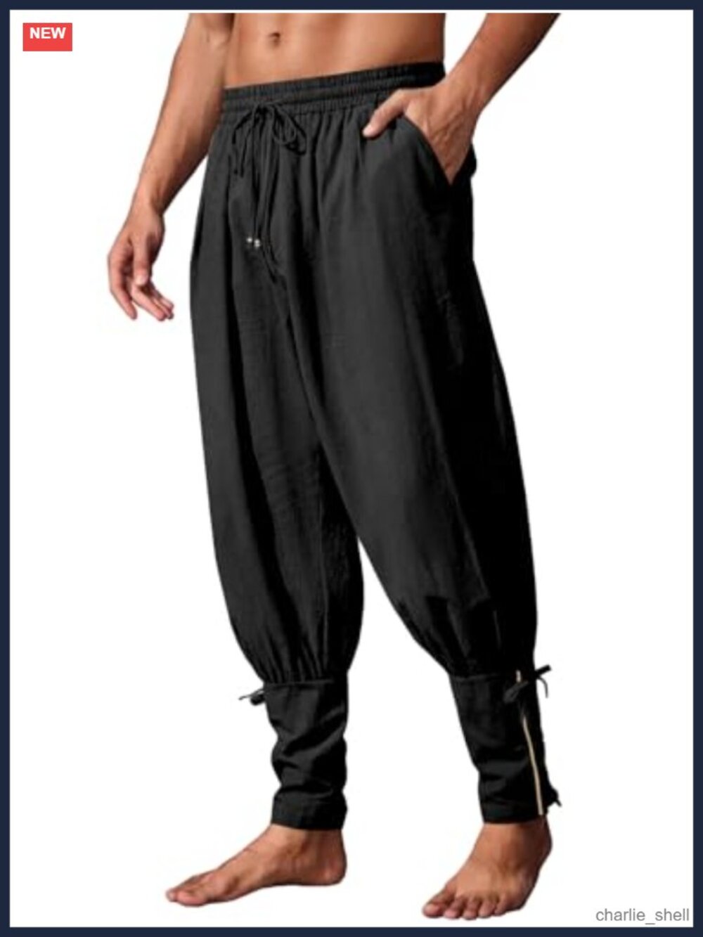 Mens Renaissance Pirate Viking Ankle Banded Pants 100% Cotton Cosplay